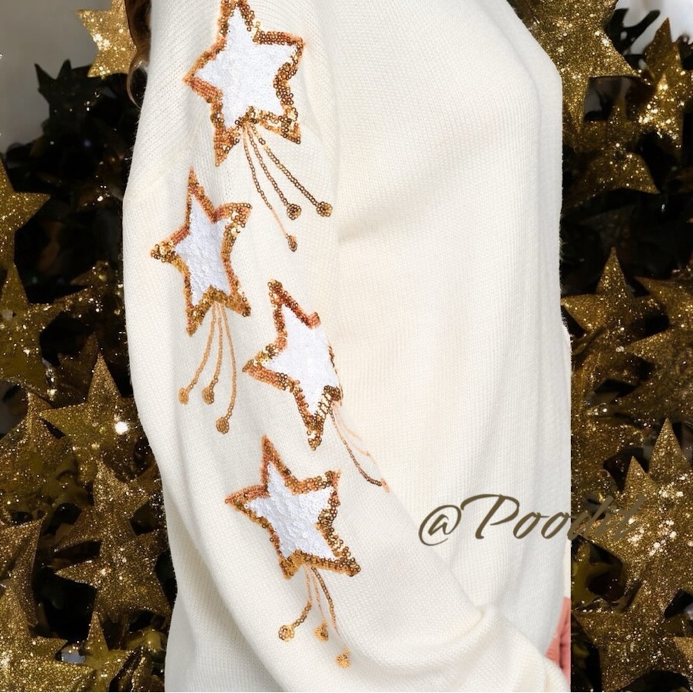 PEACH LOVE CALIFORNIA off white gold star beautiful sweater S M L - Picture 5 of 9